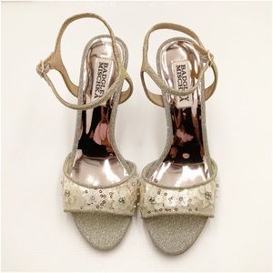 {BADGLEY MISCHKA}Terran Embellished Glitter Stiletto Sandals. {